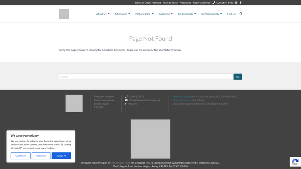 Screenshot of the Quest Academy Parents Association website