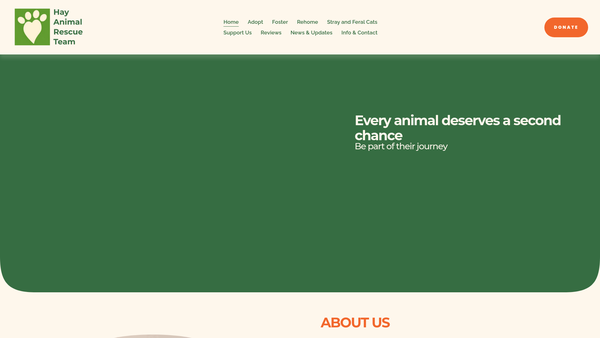 Screenshot of the Hay Animal Rescue Team (H.a.r.t) website
