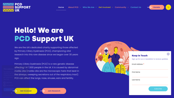 Screenshot of the Primary Ciliary Dyskinesia Support UK website