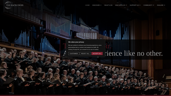 Screenshot of the The Bach Choir website