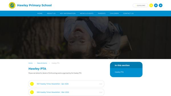 Screenshot of the Hawley PTA website