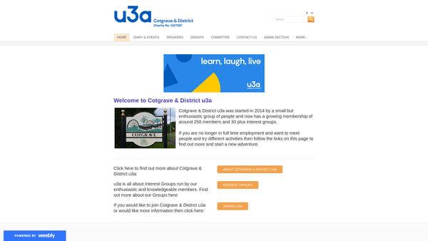 Screenshot of the Cotgrave & District U3A website