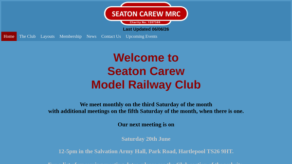 Screenshot of the Seaton Carew Model Railway Club website
