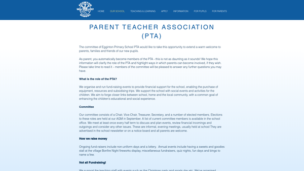 Screenshot of the Egginton Primary School PTA website
