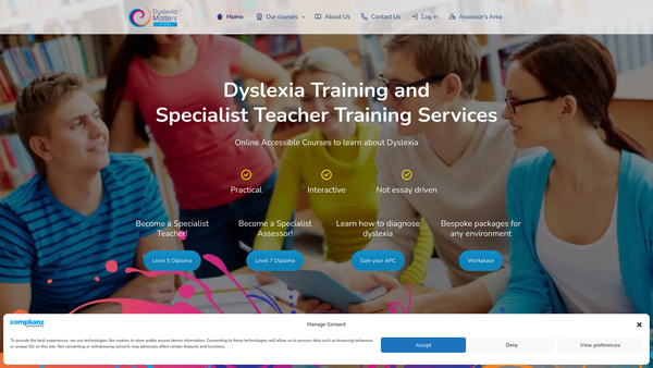 Screenshot of the Dyslexia Matters Charity website