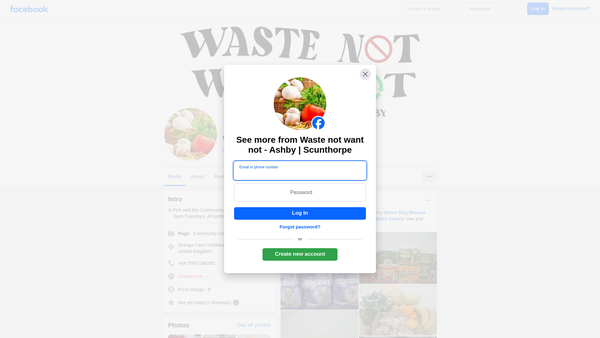 Screenshot of the Waste Not Want Not - Ashby website