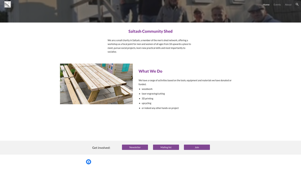 Screenshot of the Saltash Community Shed website