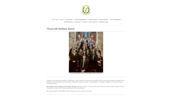 Screenshot of the Thurcroft Welfare Band CIO website