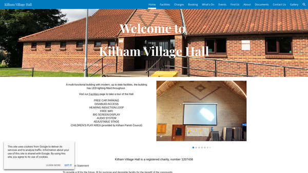 Screenshot of the Kilham Village Hall website