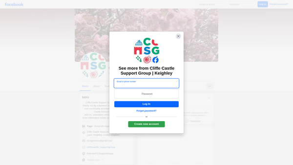 Screenshot of the Cliffe Castle Support Group website