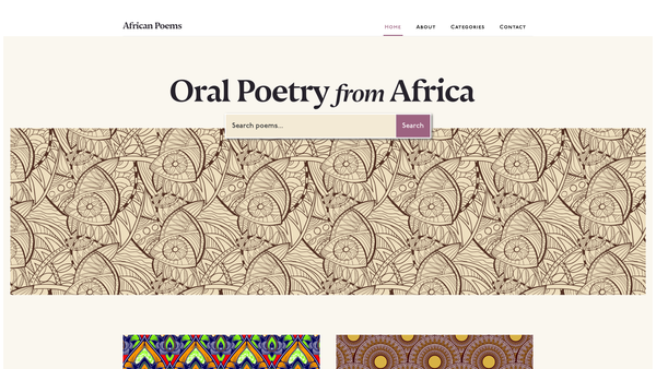 Screenshot of the The African Oral Poetry Foundation website