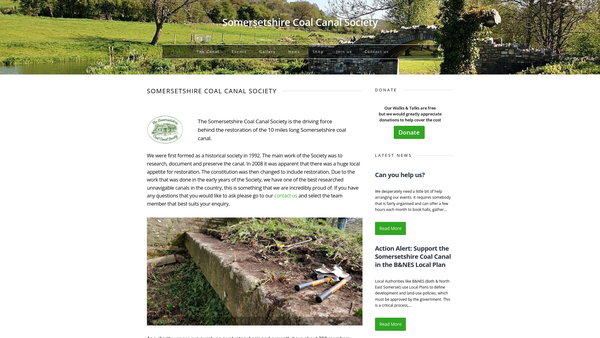 Screenshot of the The Somersetshire Coal Canal Society website