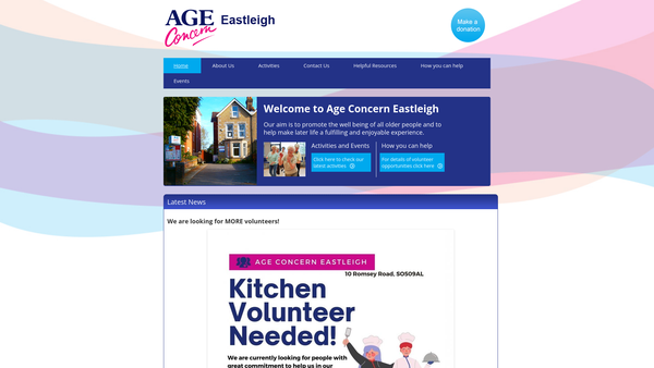 Screenshot of the Age Concern Eastleigh website