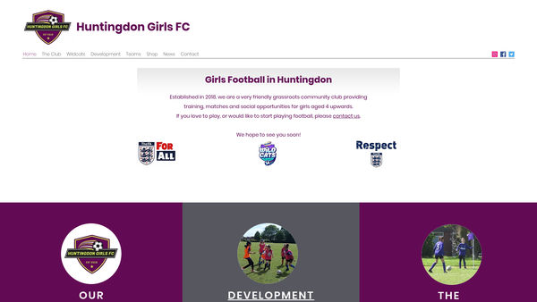 Screenshot of the Huntingdon Girls Football Club website