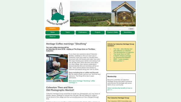 Screenshot of the Coleorton Heritage Group website