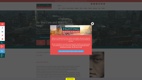 Screenshot of the Fighting Knife Crime London website