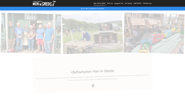 Screenshot of the Okehampton Men In Sheds Charity website