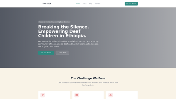 Screenshot of the Yesus Menna Educational And Support Service For The Deaf Foundation website