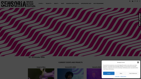 Screenshot of the The Sensoria Festival website