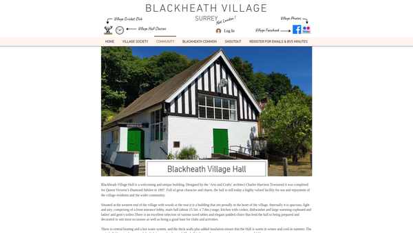 Screenshot of the Blackheath Village Hall website