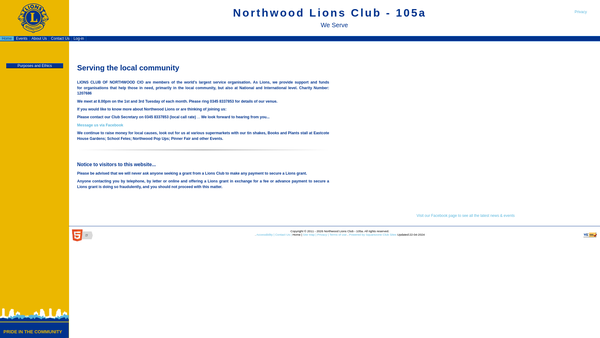Screenshot of the Lions Club Of Northwood CIO website