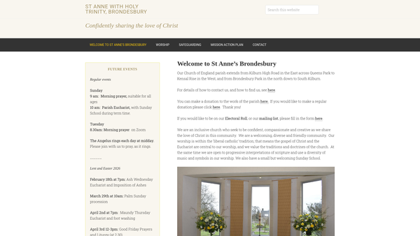 Screenshot of the The Parochial Church Council Of The Ecclesiastical Parish Of St Anne Brondesbury With Holy Trinity Kilburn website