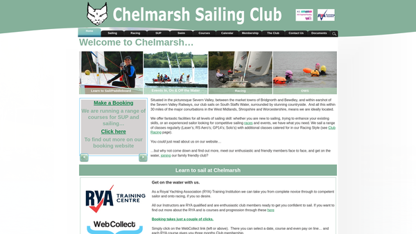 Screenshot of the Chelmarsh Sailing Club website