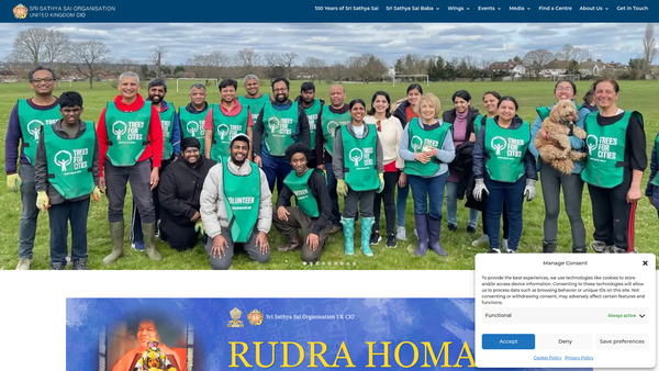 Screenshot of the Sri Sathya Sai Organisation United Kingdom CIO website