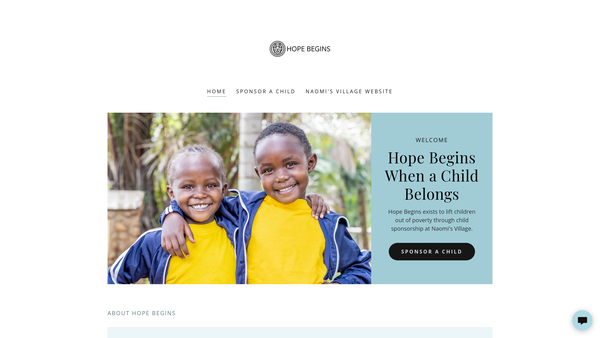 Screenshot of the Hope Begins website