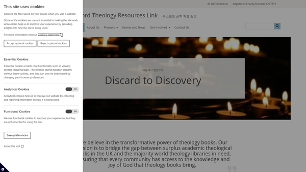 Screenshot of the Oxford Theology Resources Link website