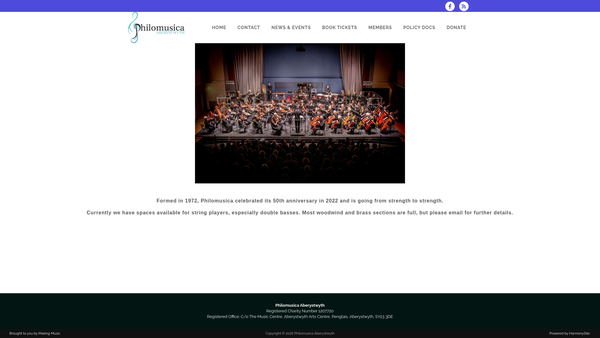Screenshot of the Philomusica Aberystwyth website