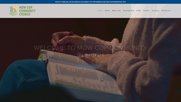 Screenshot of the Mow Cop Community Church website