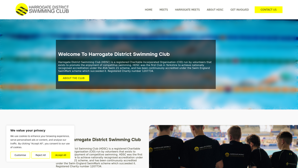 Screenshot of the Harrogate District Swimming Club website