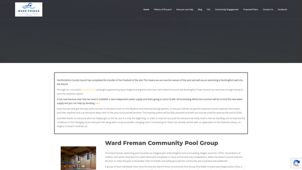 Screenshot of the Ward Freman Community Pool Group CIO website