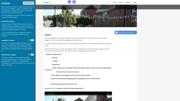 Screenshot of the Ellerton And Aughton Village Hall website