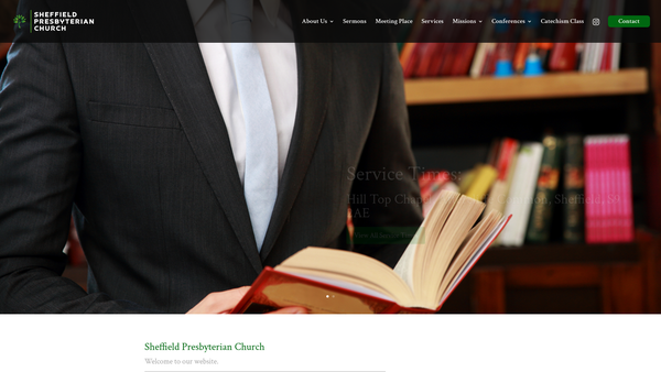 Screenshot of the Sheffield Presbyterian Church (Unincorporated Association) website