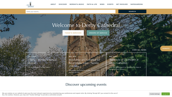 Screenshot of the Cathedral Church Of All Saints, Derby website