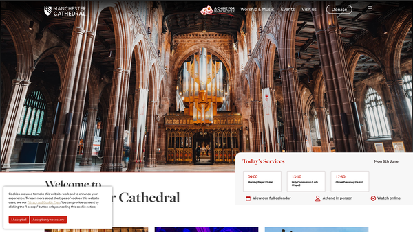 Screenshot of the The Cathedral And Collegiate Church Of St Mary, St Denys And St George In Manchester website