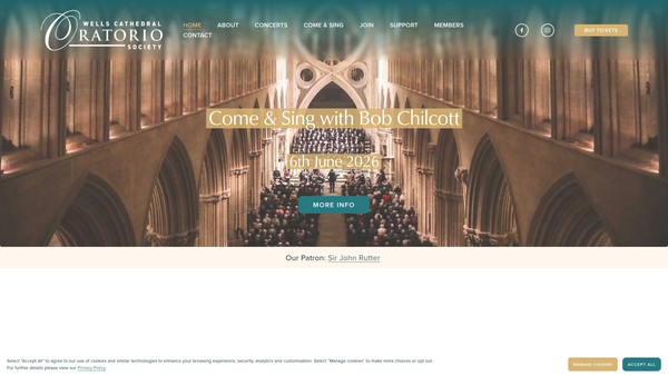 Screenshot of the Wells Cathedral Oratorio Society website