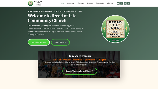 Screenshot of the Bread Of Life Community Church website