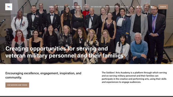 Screenshot of the Soldiers' Arts Academy website
