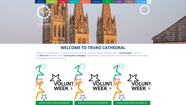 Screenshot of the Cathedral Church Of The Blessed Virgin Mary, Truro, Cornwall website