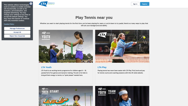 Screenshot of the Haxey Tennis Club website