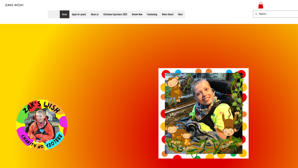 Screenshot of the Zak's Wish website