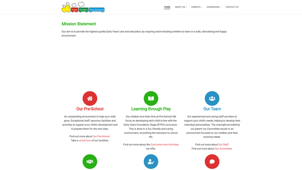 Screenshot of the Seer Green Pre-School website