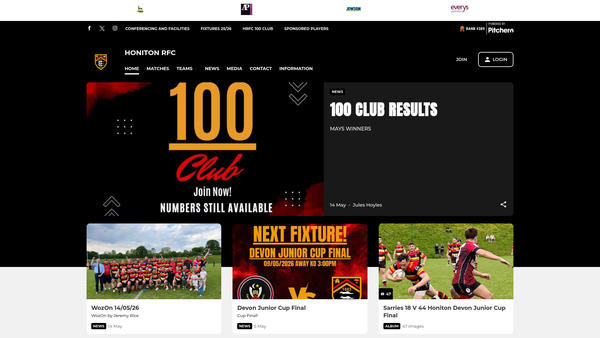 Screenshot of the Honiton RFC Limited website