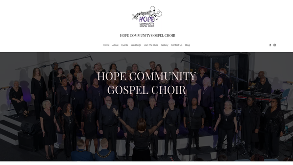 Screenshot of the Hope Community Gospel Choir CIO website