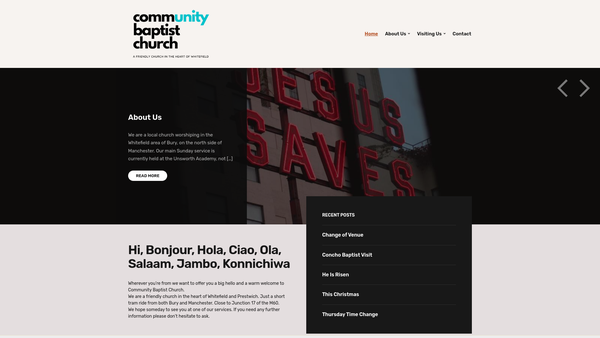 Screenshot of the Community Baptist Church North Manchester website