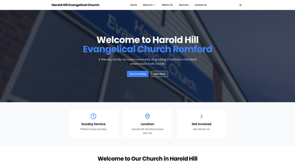 Screenshot of the Harold Hill Evangelical Church website