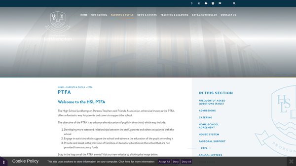 Screenshot of the The High School Leckhampton Parents Teachers And Friends Association website